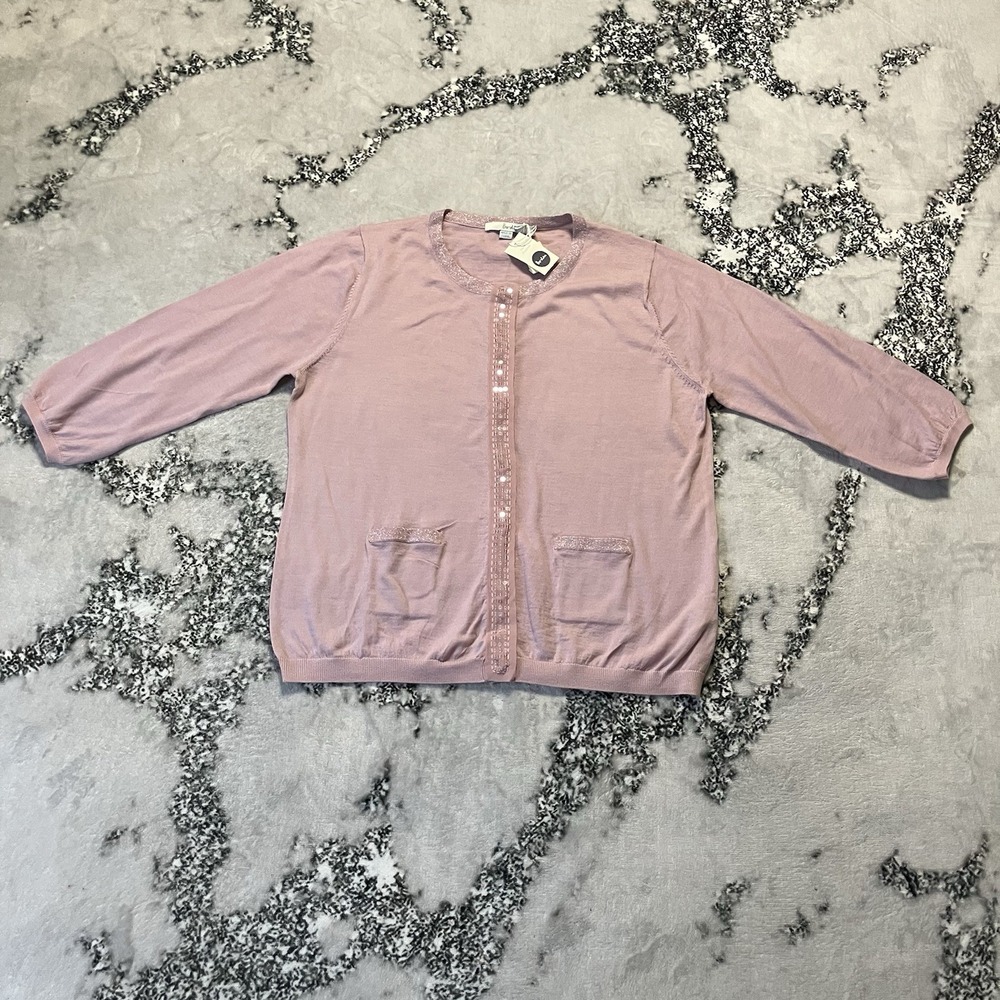 Boden Sweater Womens Size 14 Pink Sequin Embellished Wool Cardigan